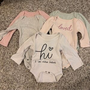 Baby Long Sleeve Oneies - Pink, Gray, Cream